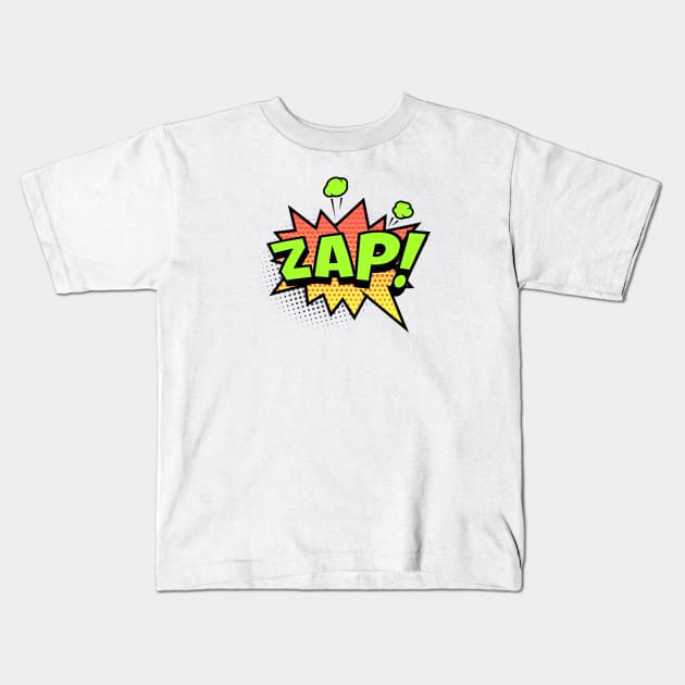 Zap Retro Comic Book Design Kids T-Shirt by Disocodesigns